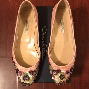 Oscar de la Renta Embellished Pink fabric flats